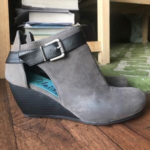 Grey & Black Wedge Ankle Booties with Cutouts